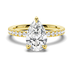 2.5 CT. Pear-Shaped Pavé Band Moissanite Engagement Ring With Hidden Halo