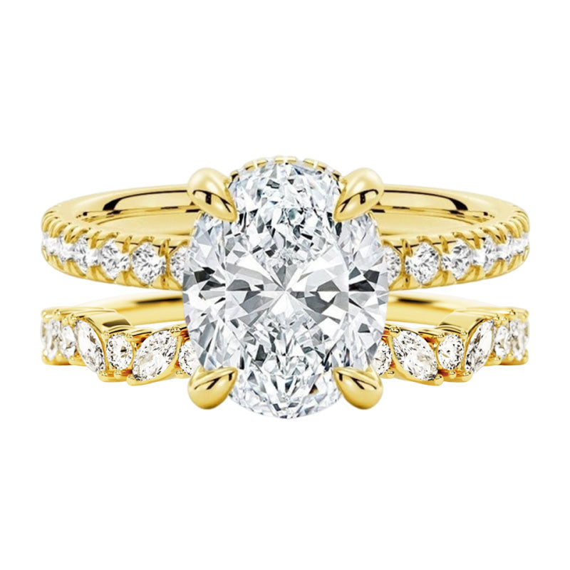 Micropavé Oval and Marquise Moissanite Bridal Set