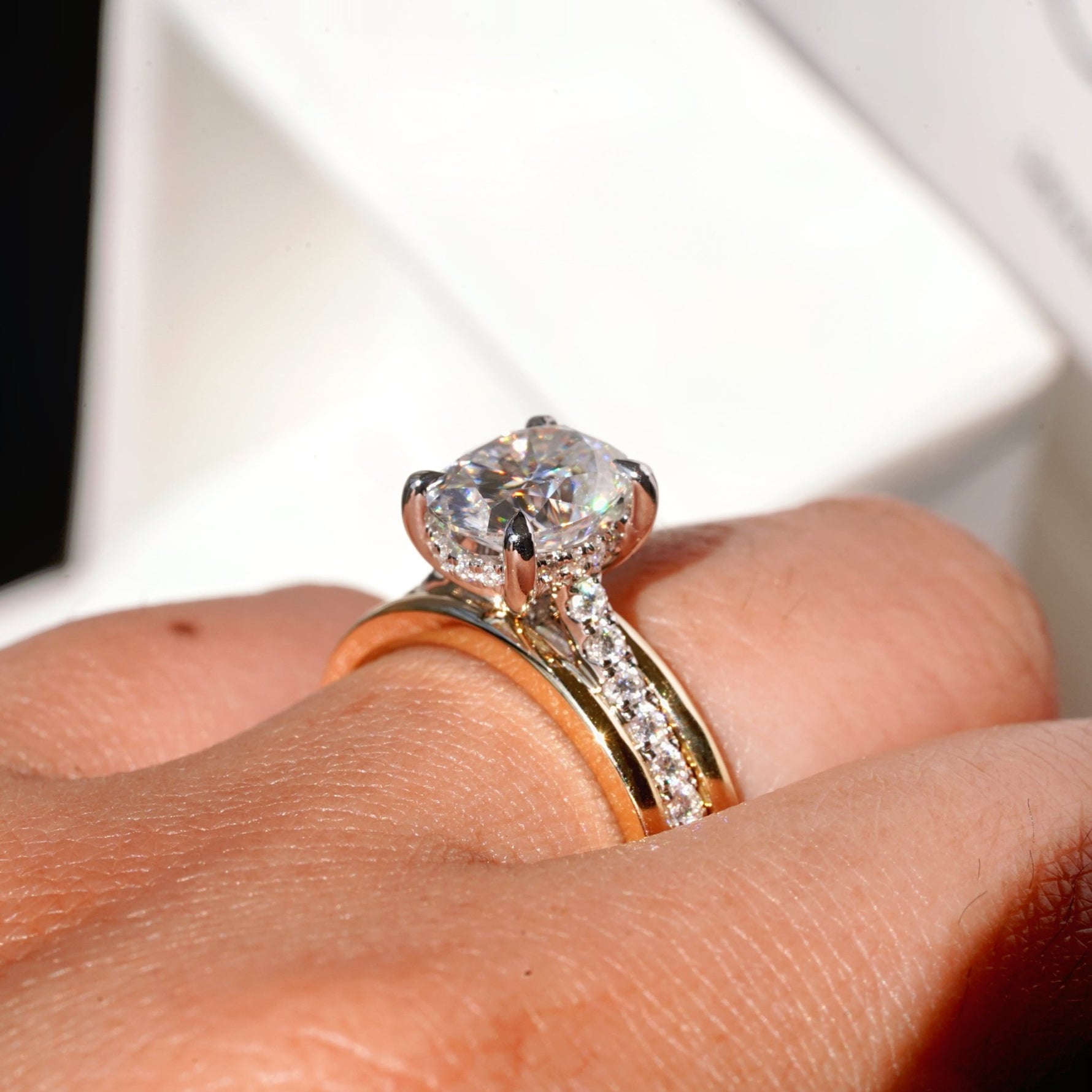 2CT Double Row Pave Oval Moissanite Engagement Ring With Hidden