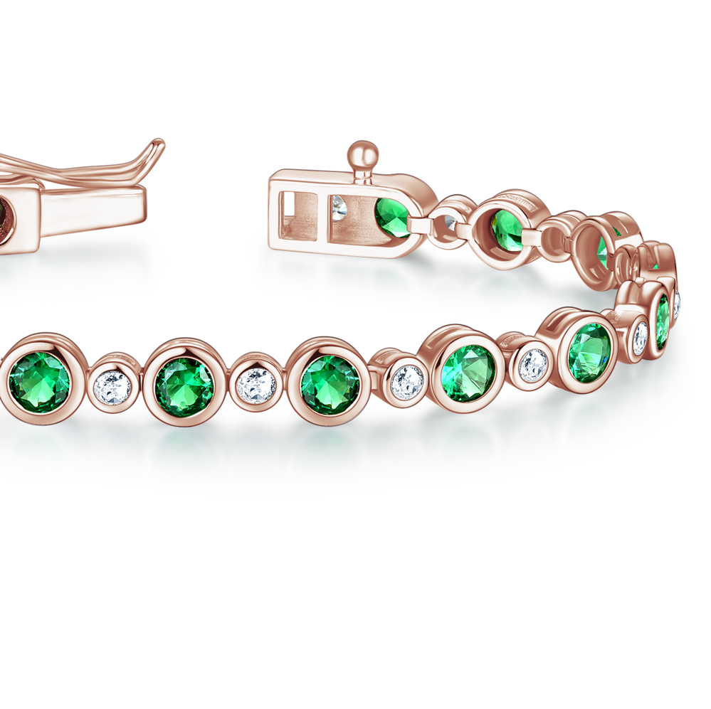 4.24 CT. Bezel-Set Emerald and White Sapphire Tennis Bracelet