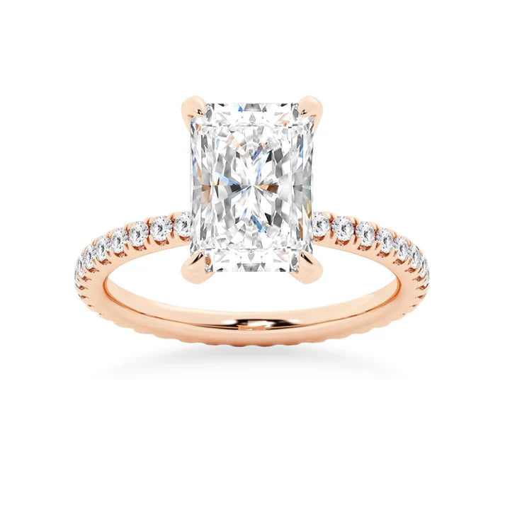 5CT Radiant Cut Moissanite Engagement Ring with Eternity Pavé Band