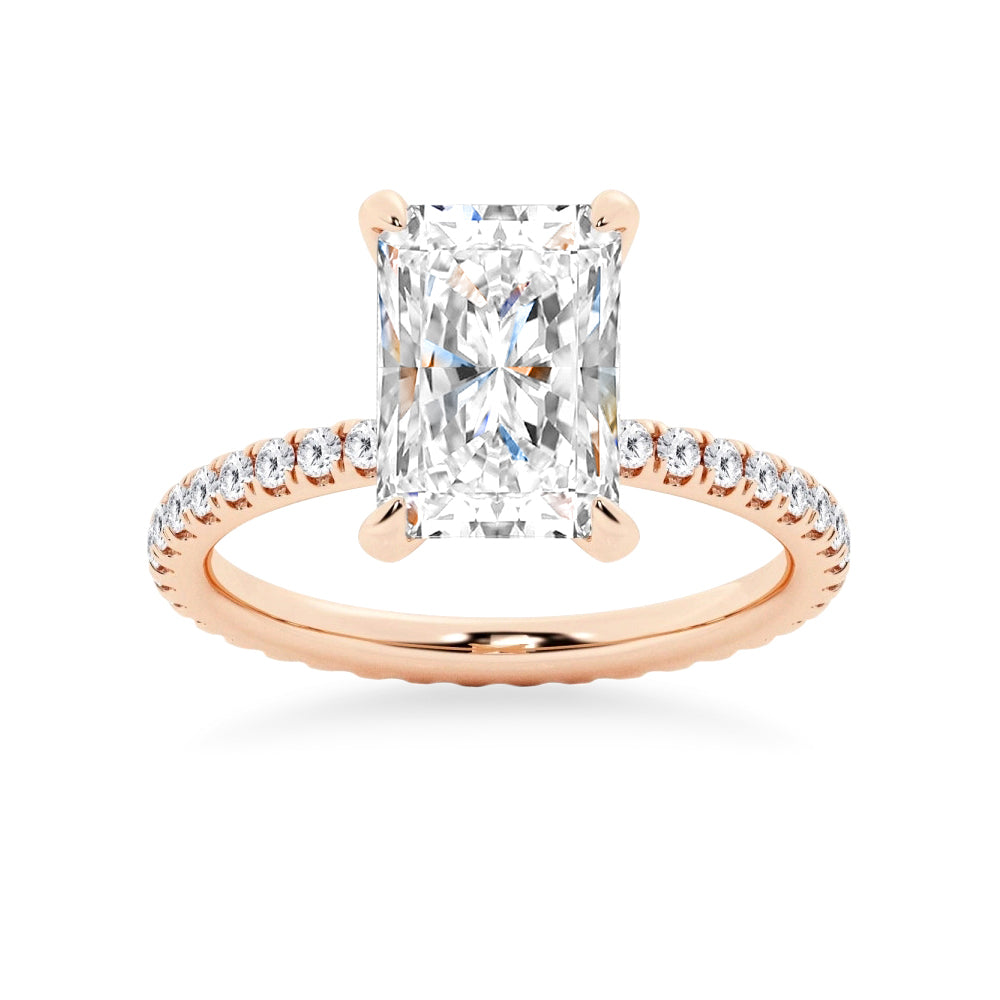 5CT Radiant Cut Moissanite Engagement Ring with Eternity Pavé Band