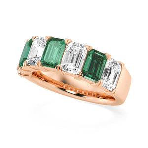 6.7mm Lab Grown Emerald and Moissanite Wedding Band