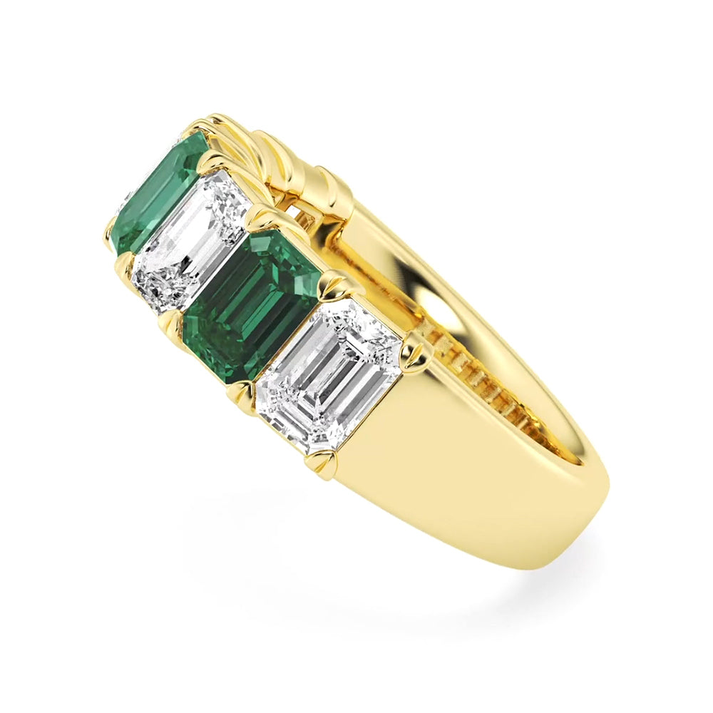 6.7mm Lab Grown Emerald and Moissanite Wedding Band