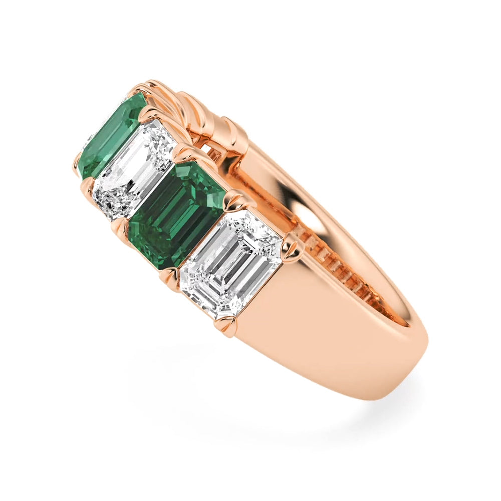 6.7mm Lab Grown Emerald and Moissanite Wedding Band