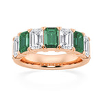 6.7mm Lab Grown Emerald and Moissanite Wedding Band