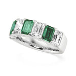 6.7mm Lab Grown Emerald and Moissanite Wedding Band