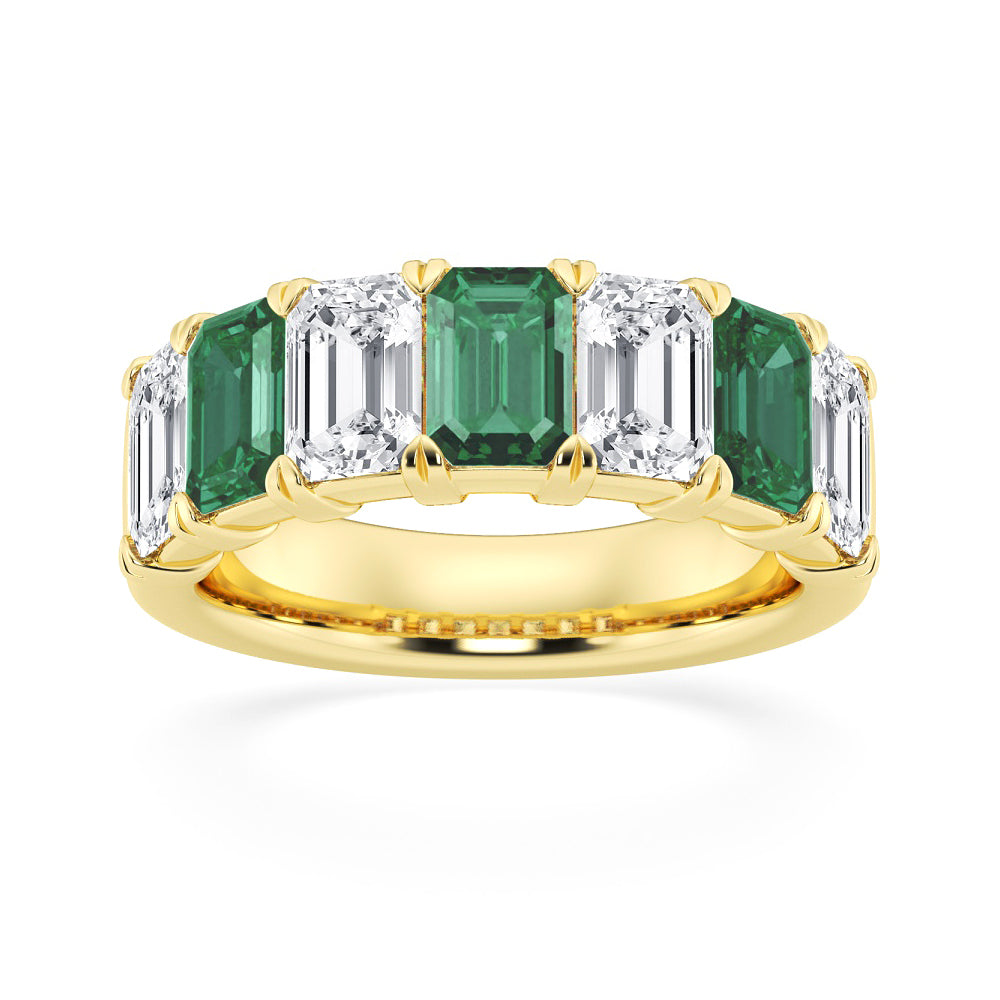 6.7mm Lab Grown Emerald and Moissanite Wedding Band