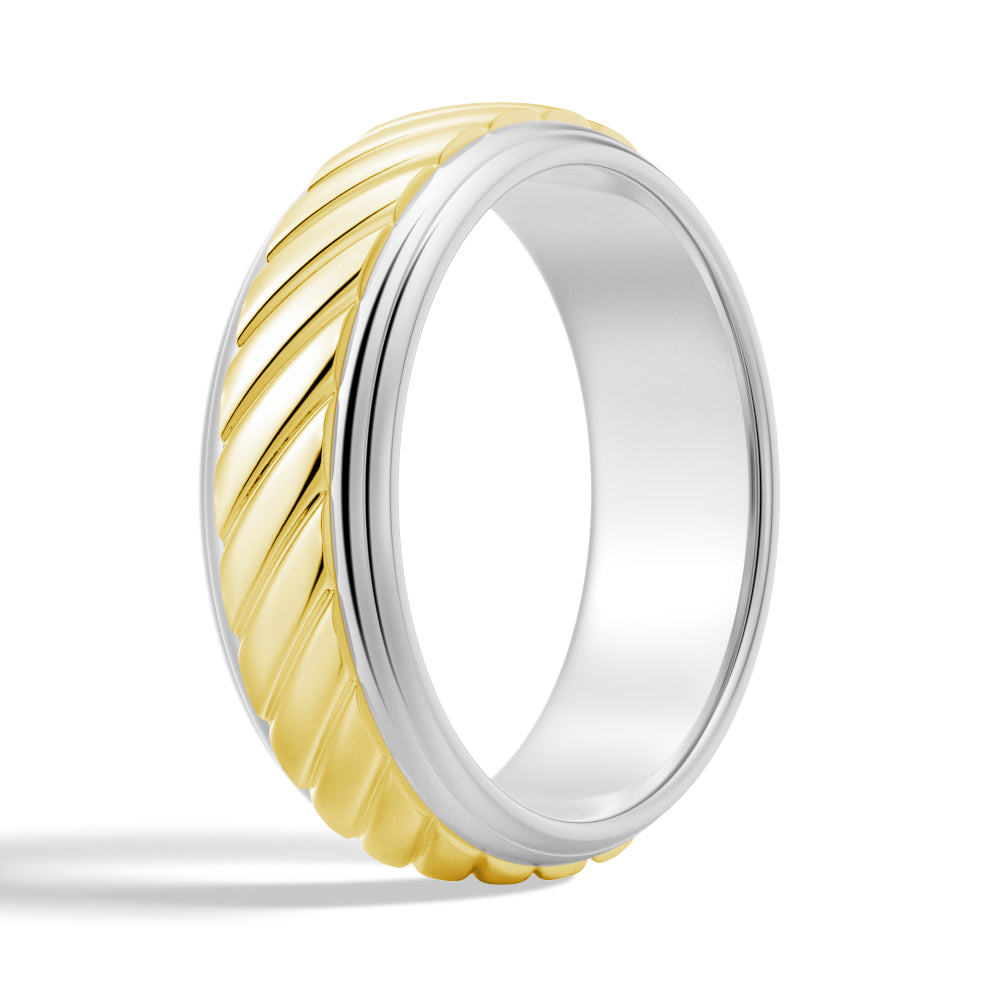 7mm Two-Tone Carved Men's Wedding Band