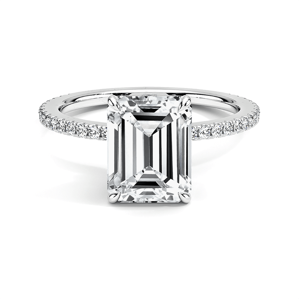 Accented Emerald Cut Engagement Ring With Hidden Halo