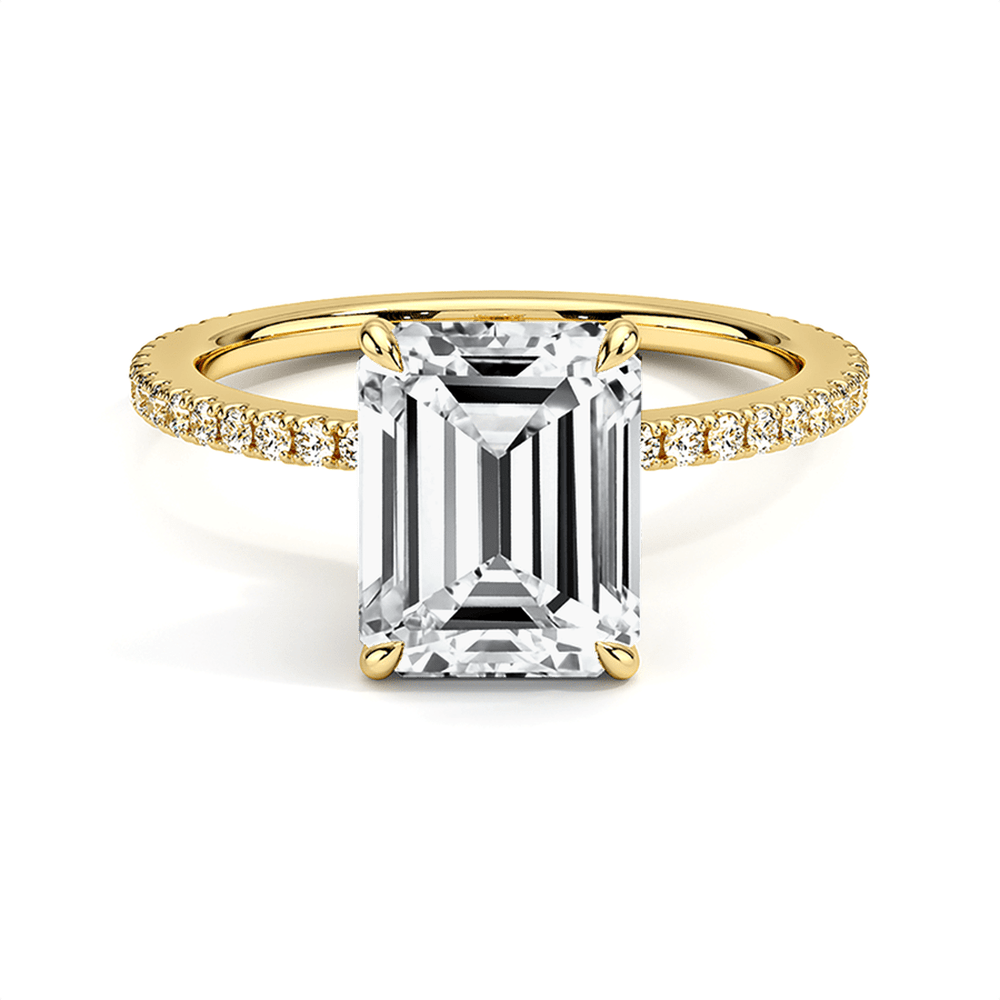 Accented Emerald Cut Engagement Ring With Hidden Halo