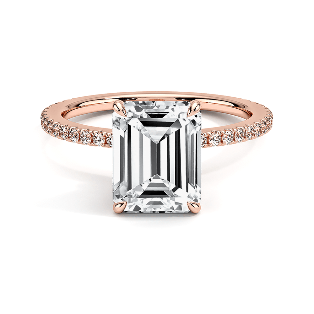 Accented Emerald Cut Lab Grown Diamond Engagement Ring With Hidden Halo