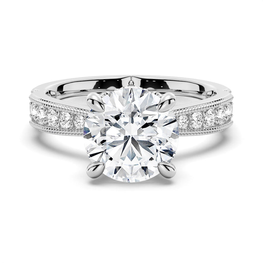 Accented Round Moissanite Engagement Ring With Hidden Halo