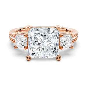 Accented Three Stone Princess Cut Engagement Ring