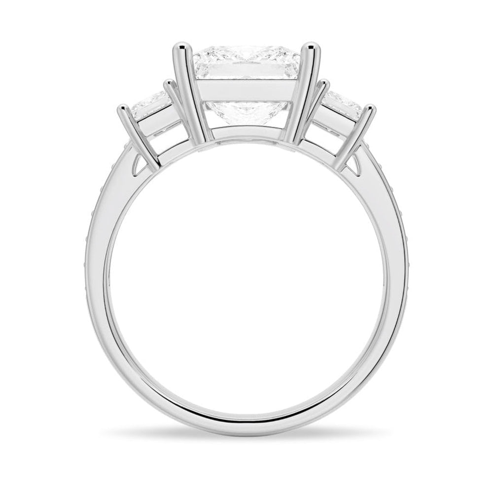 Accented Three Stone Princess Cut Engagement Ring