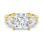 Accented Three Stone Princess Cut Lab Grown Diamond Engagement Ring