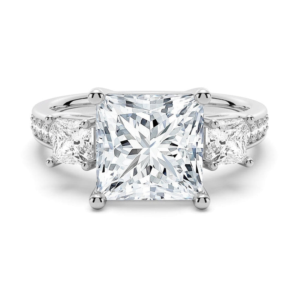 Accented Three Stone Princess Cut Lab Grown Diamond Engagement Ring