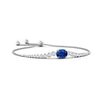 Adjustable Oval Blue Sapphire Bolo Bracelet with Bezel White Sapphire