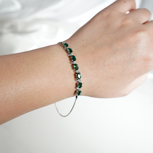 Adjustable Oval Emerald Bolo Bracelet with Pavé-Set White Sapphire