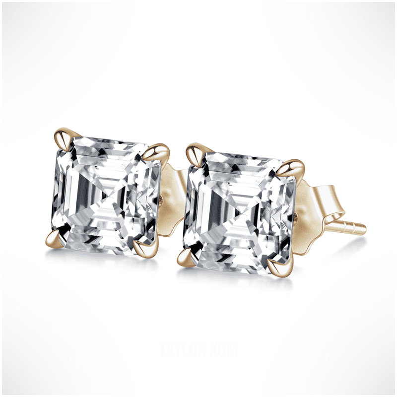 Asscher Cut Moissanite Earring Studs