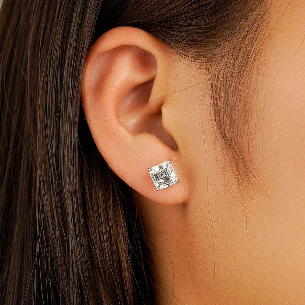 Asscher Cut Moissanite Earring Studs