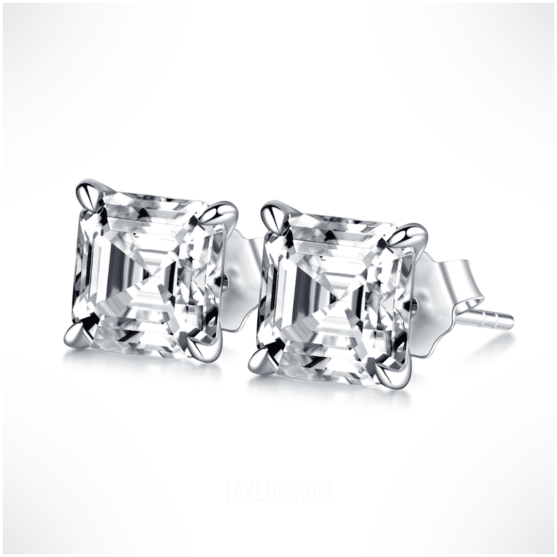 Asscher Cut Moissanite Earring Studs