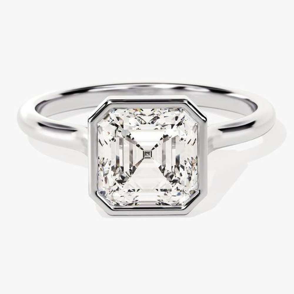 Asscher Solitaire Bezel Set Moissanite Engagement Ring