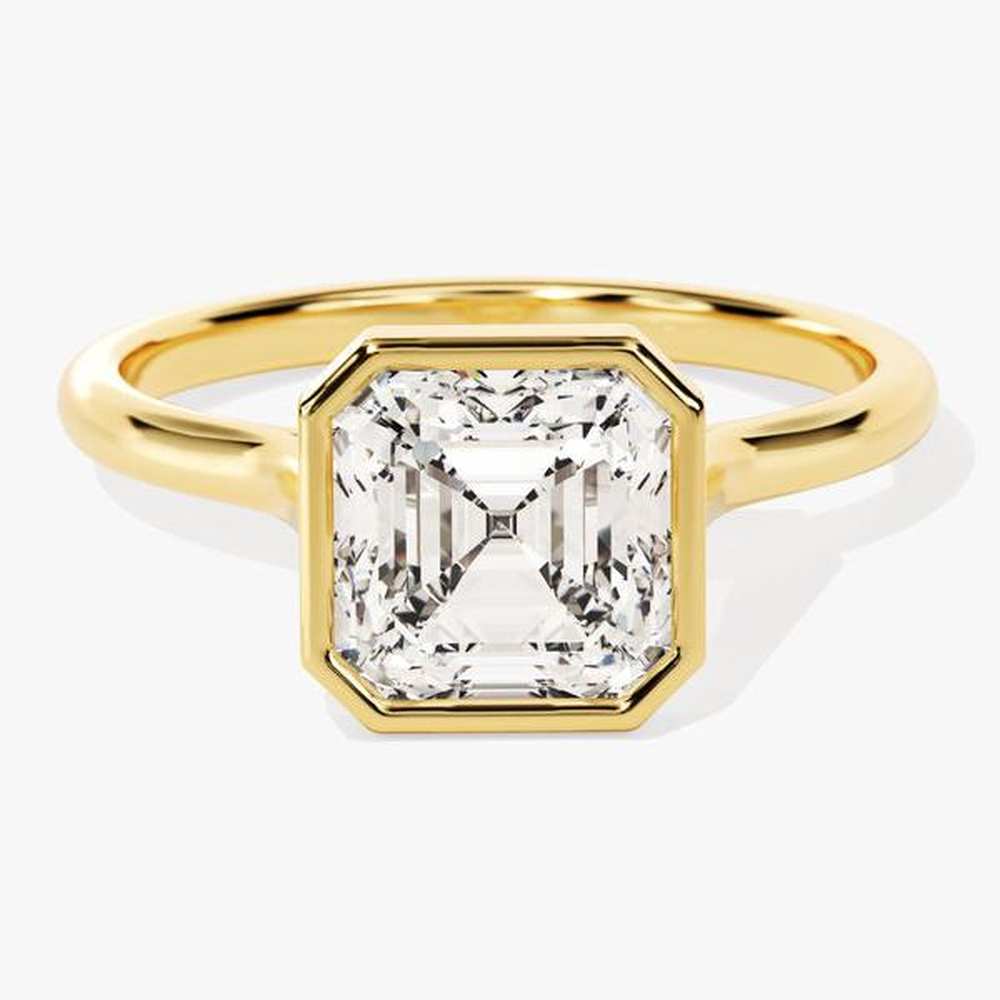 Asscher Solitaire Bezel Set Moissanite Engagement Ring