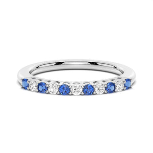 Blue Sapphire and White Sapphire Half Eternity Wedding Band