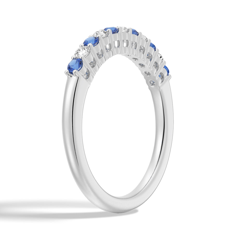 Blue Sapphire and White Sapphire Half Eternity Wedding Band