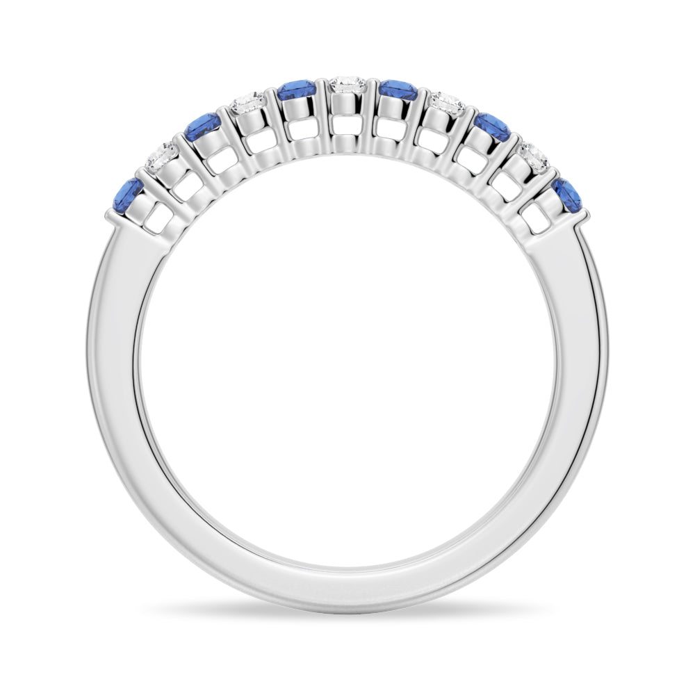 Blue Sapphire and White Sapphire Half Eternity Wedding Band