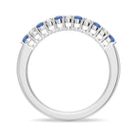 Blue Sapphire and White Sapphire Half Eternity Wedding Band