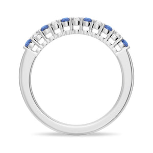 Blue Sapphire and White Sapphire Half Eternity Wedding Band