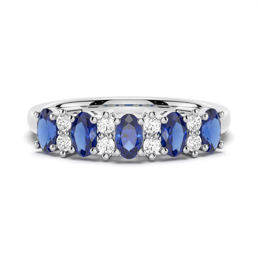 Classic Blue Sapphire and White Sapphire Wedding Band