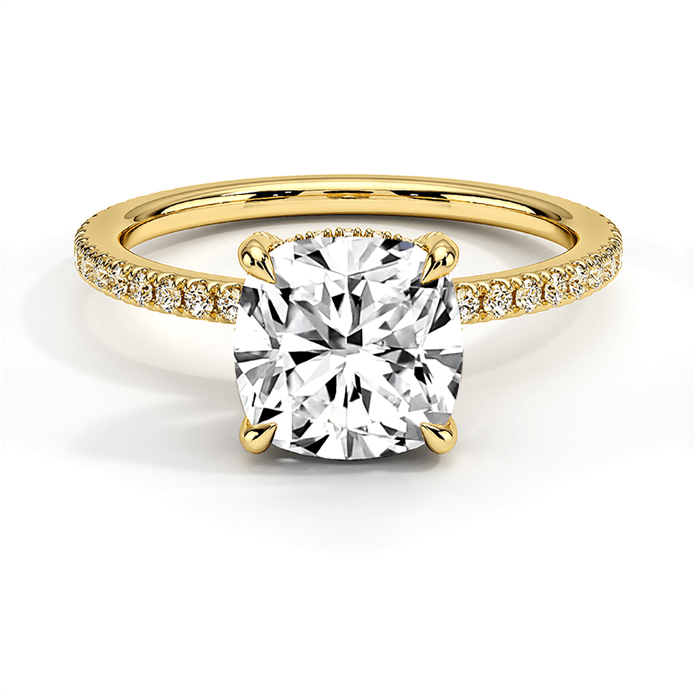 Classic Cushion Cut Engagement Ring With Hidden Halo