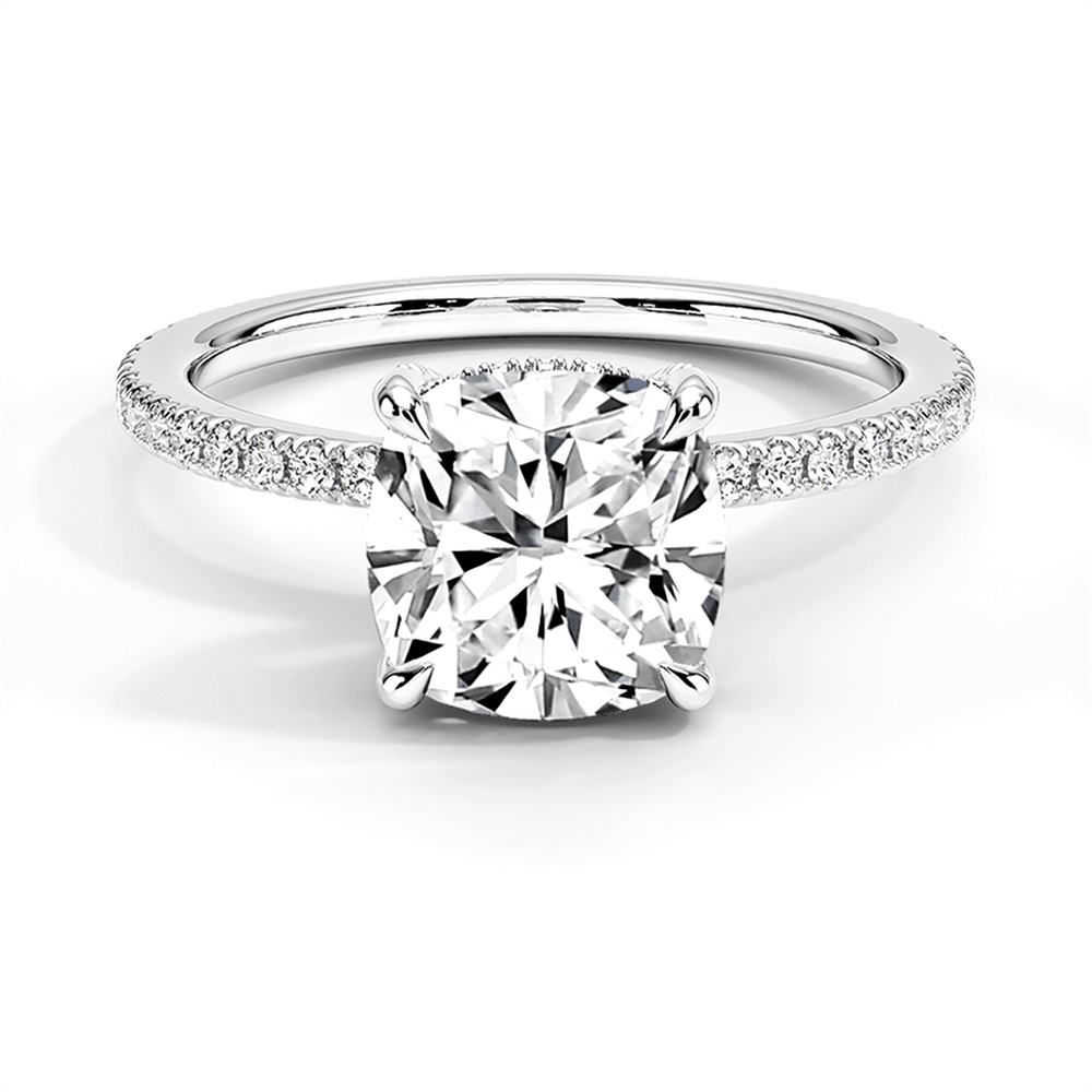 Classic Cushion Cut Engagement Ring With Hidden Halo