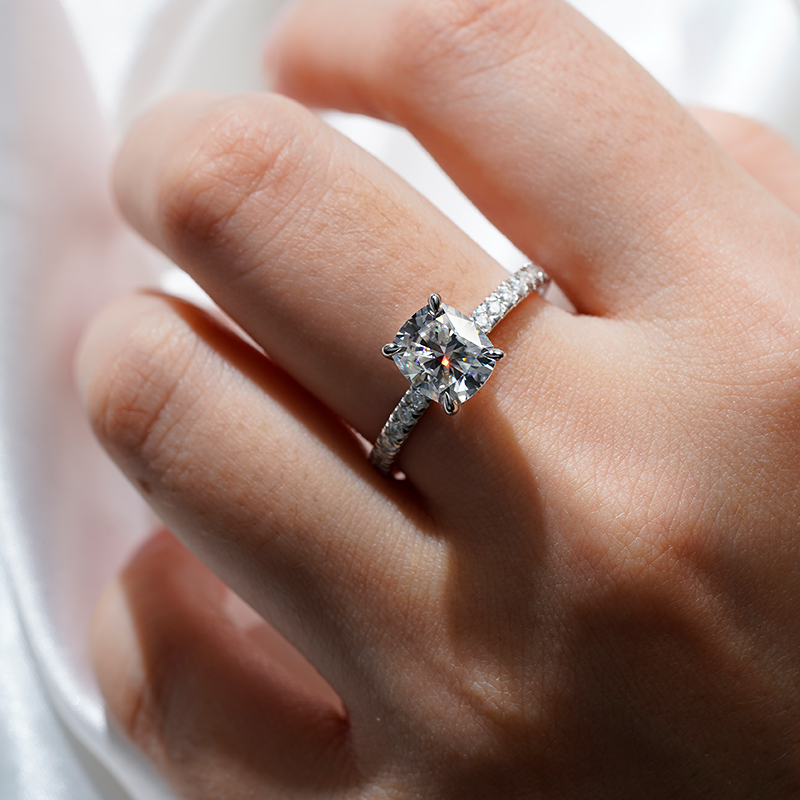 Classic Cushion-Cut Moissanite Engagement Ring With Hidden Halo