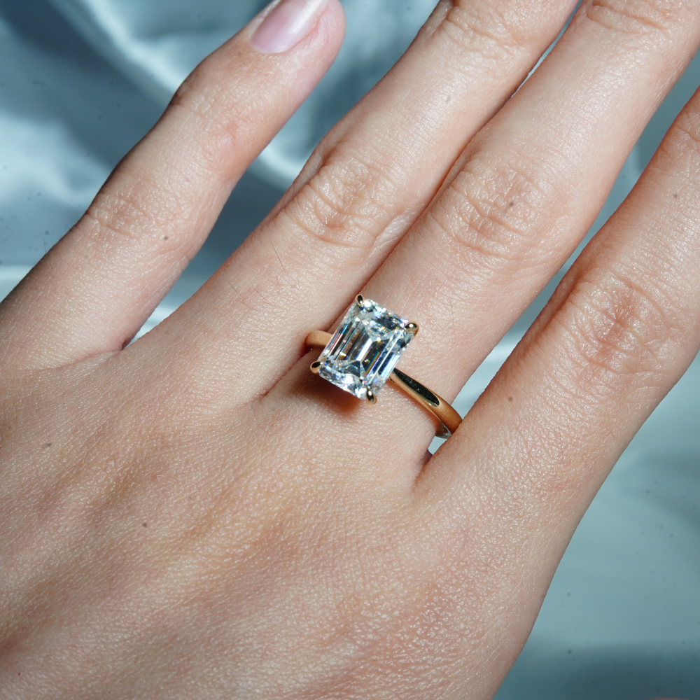 Classic Emerald Cut Moissanite Engagement Ring With Hidden Halo