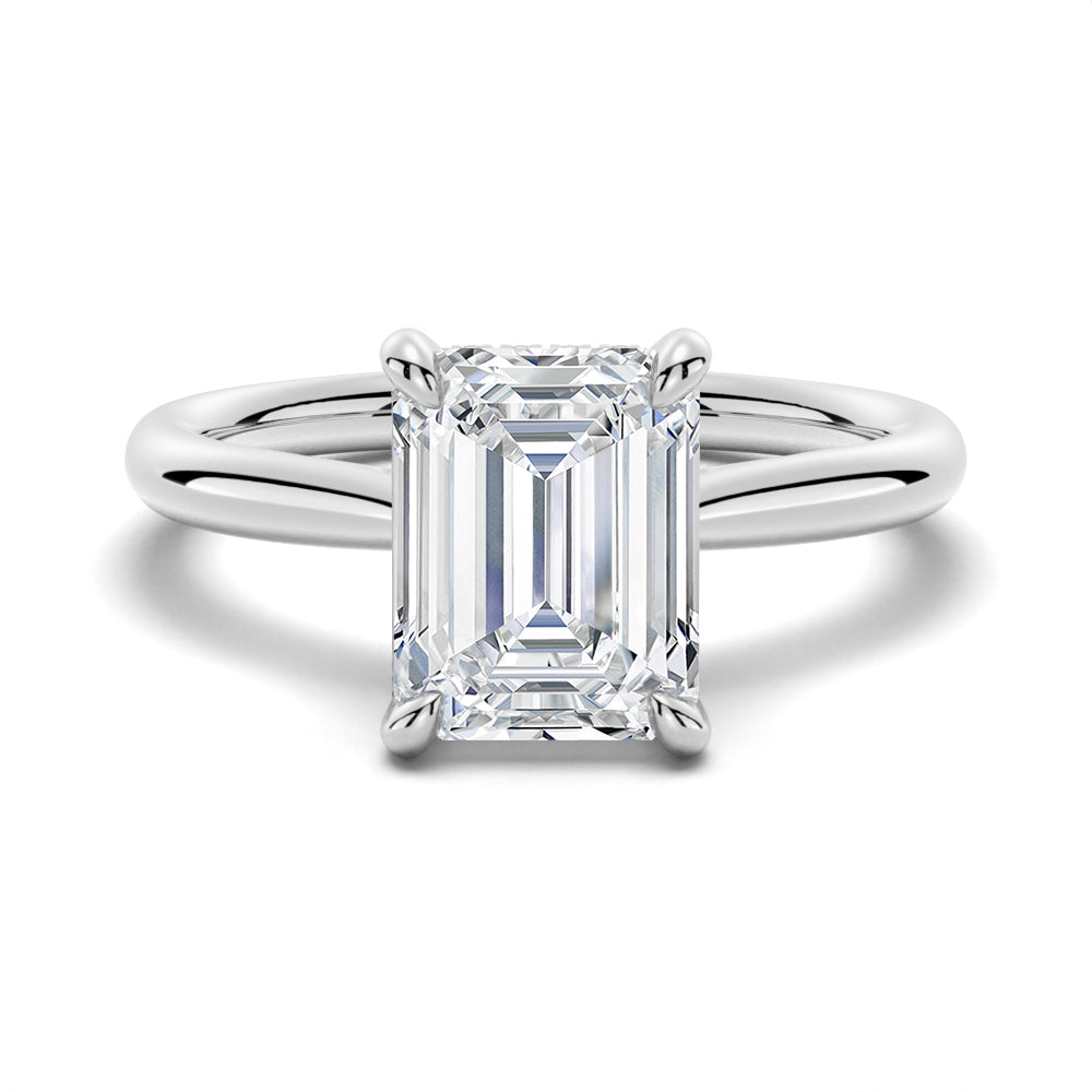 Classic Emerald Cut Moissanite Engagement Ring With Hidden Halo