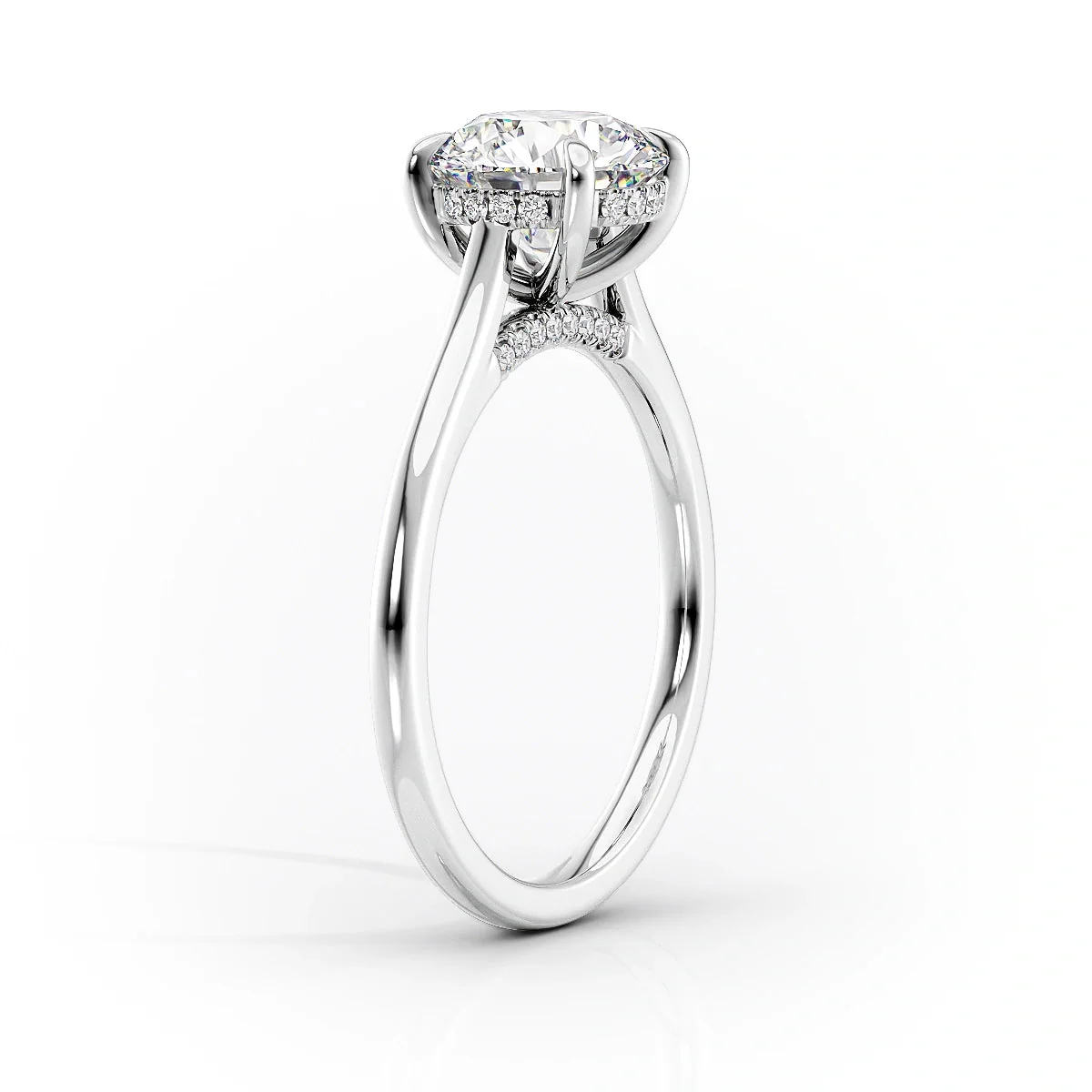 Classic Four-Prong Round Cut Lab Grown Diamond Engagement Ring With Hidden Halo