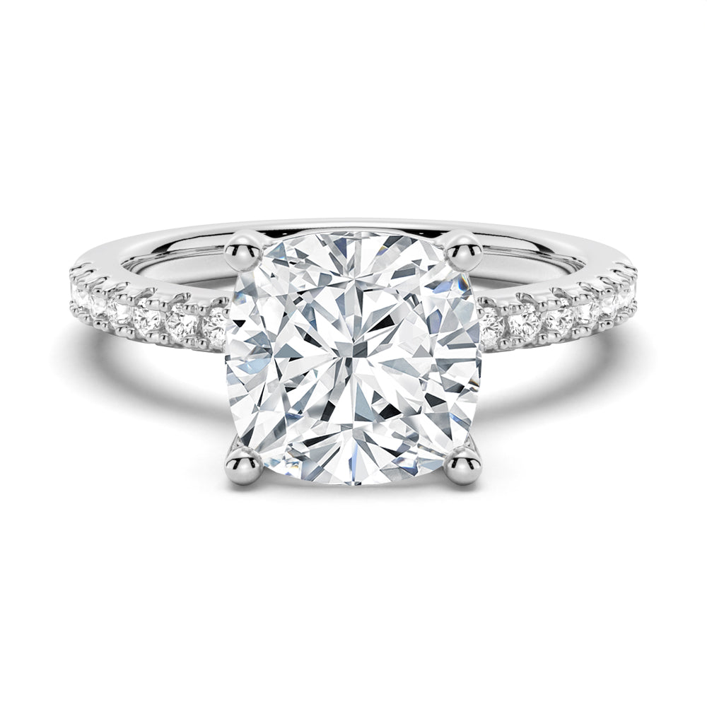 Classic French Pavé Cushion Cut Moissanite Engagement Ring