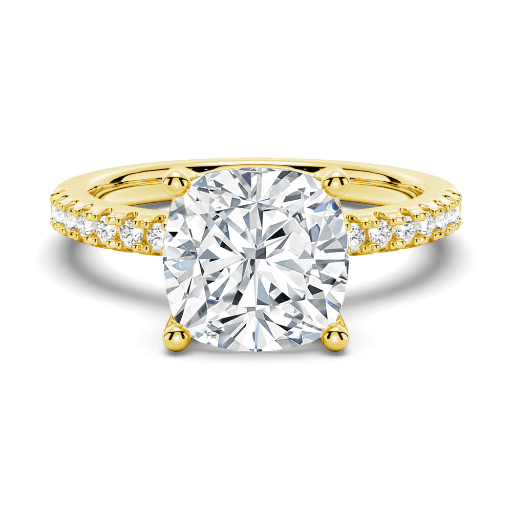 Classic French Pavé Cushion Cut Moissanite Engagement Ring