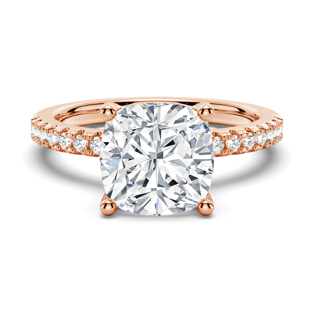 Classic French Pavé Cushion Cut Moissanite Engagement Ring