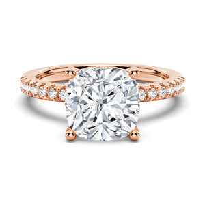 Classic French Pavé Cushion Cut Moissanite Engagement Ring