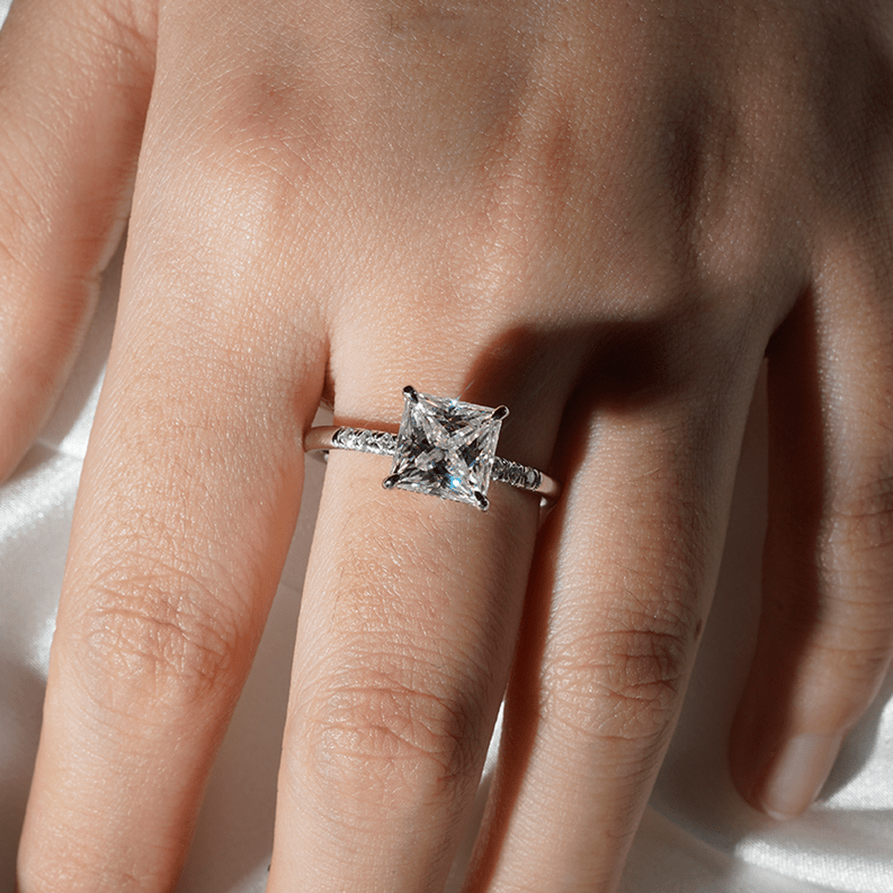 Classic Princess Cut Engagement Ring With Hidden Halo