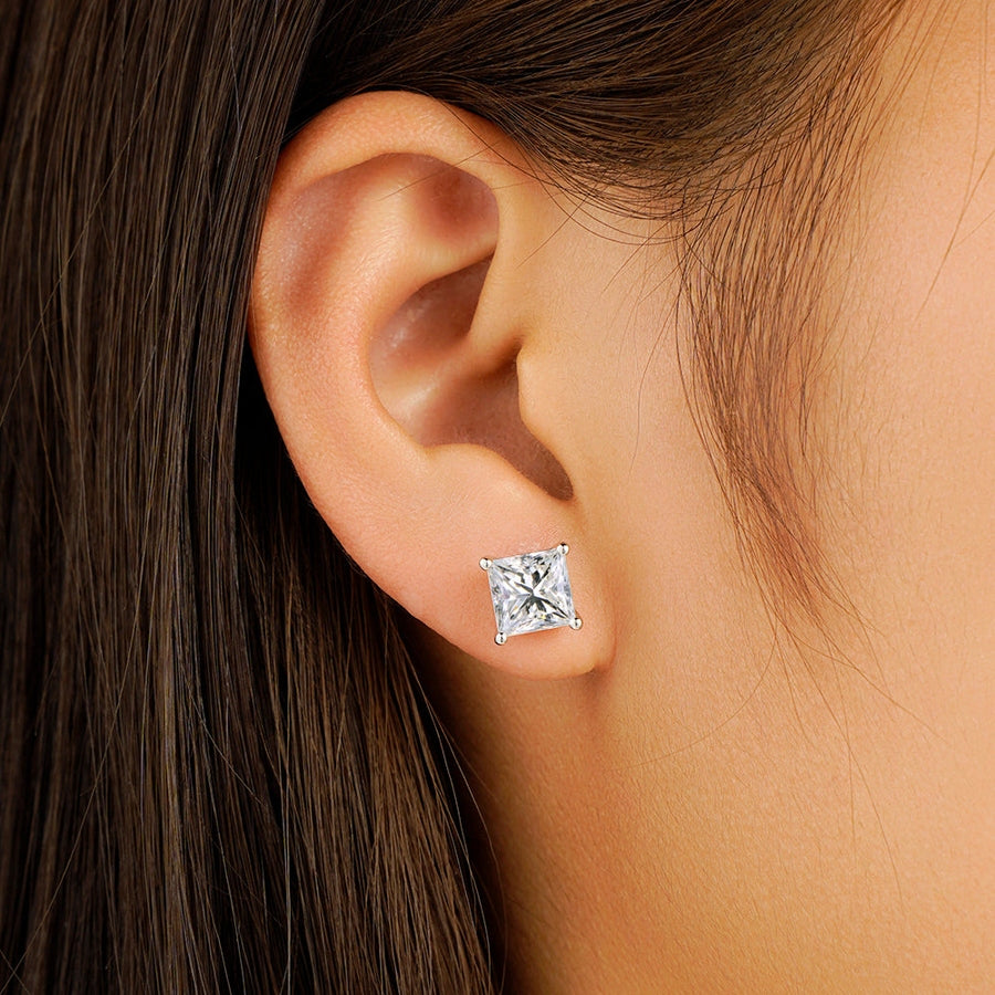 Classic Princess Shaped Moissanite Stud Earrings - 1 CT.