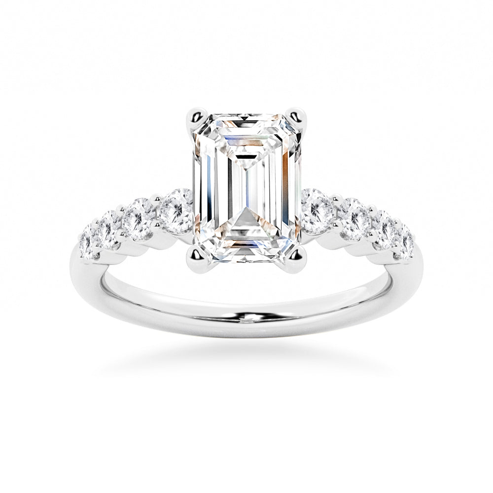 Classic Shared-Prong Emerald Cut Moissanite Engagement Ring