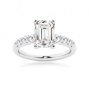 Classic Shared-Prong Emerald Cut Moissanite Engagement Ring