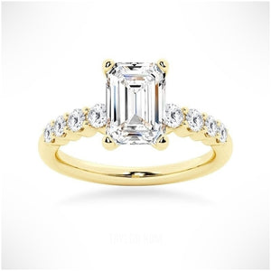 Classic Shared-Prong Emerald Cut Moissanite Engagement Ring