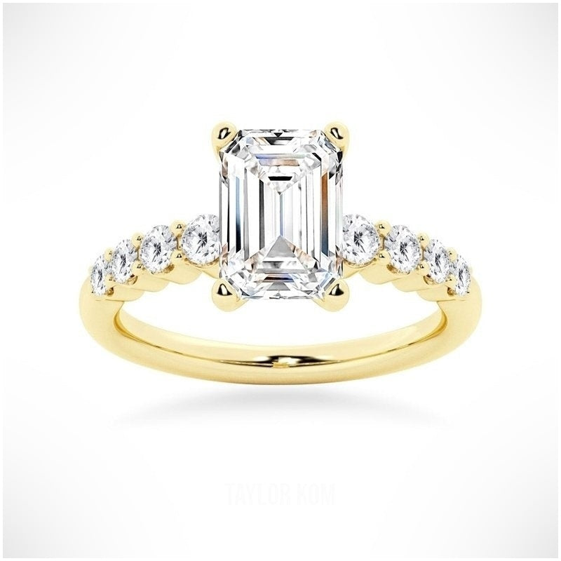 Classic Shared-Prong Emerald Cut Moissanite Engagement Ring